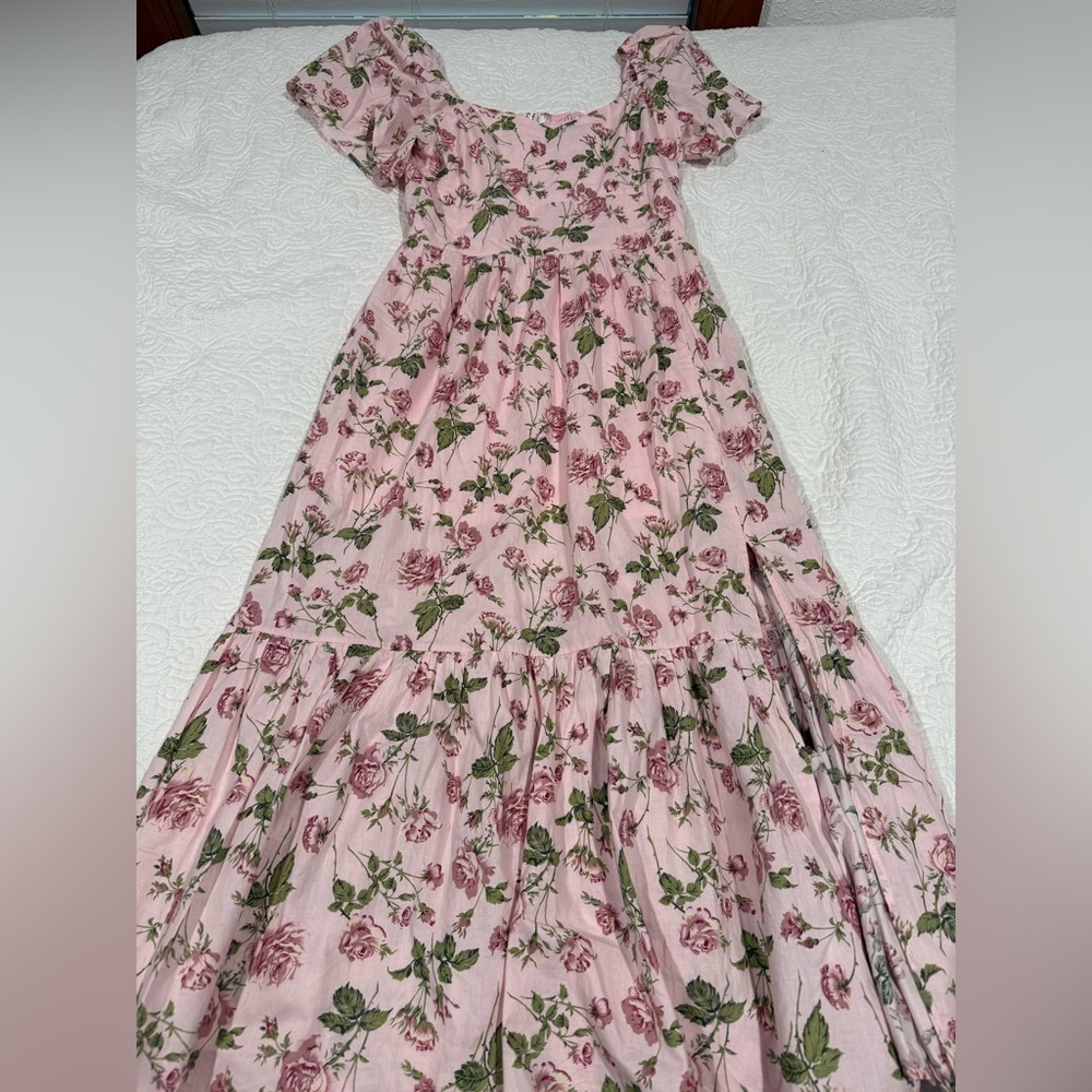 Pink Pleated Sundress with Puff Sleeves